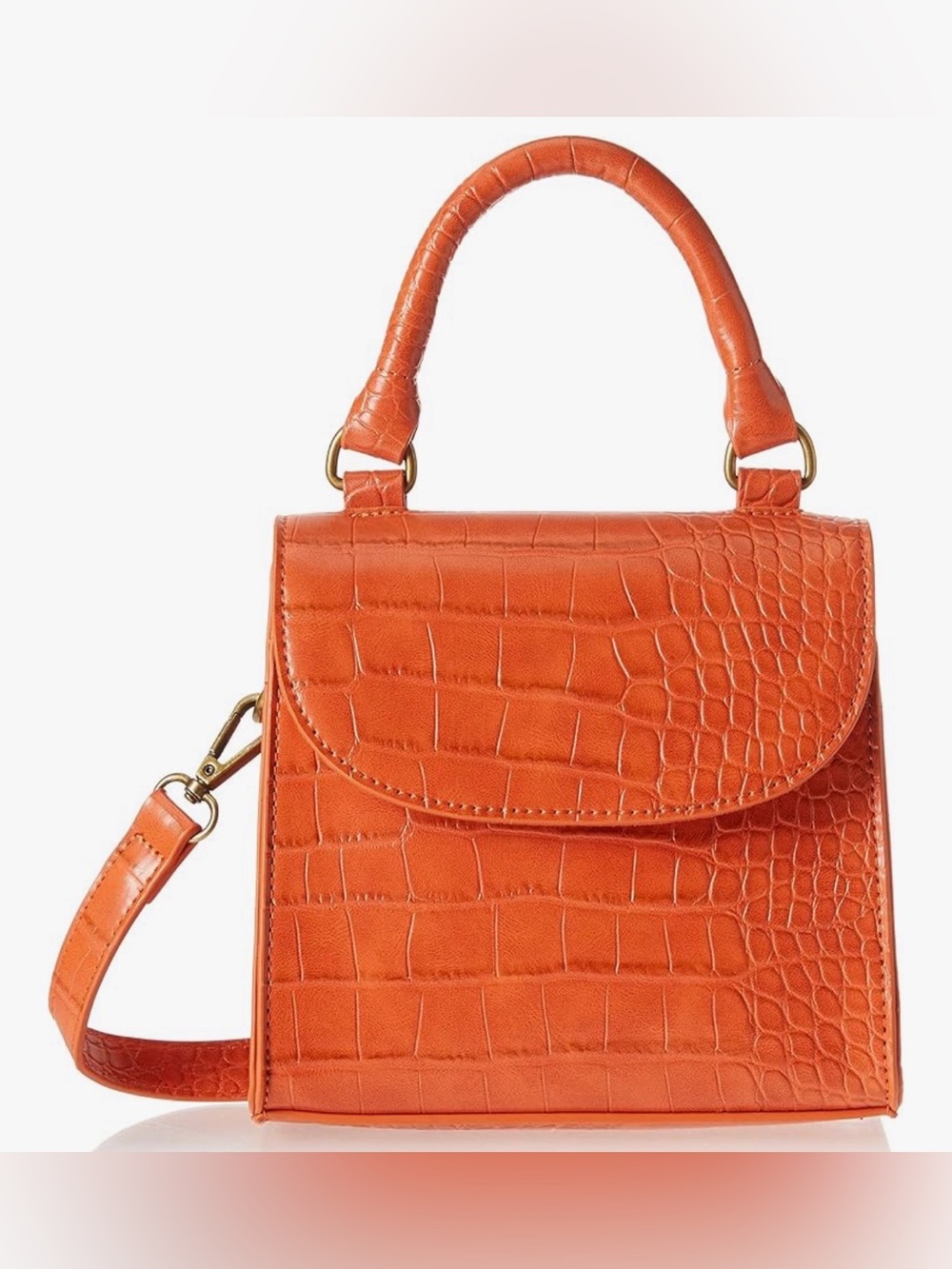 Statement Orange Mini Handbag | Croc Embossed | Top Handle Crossbody